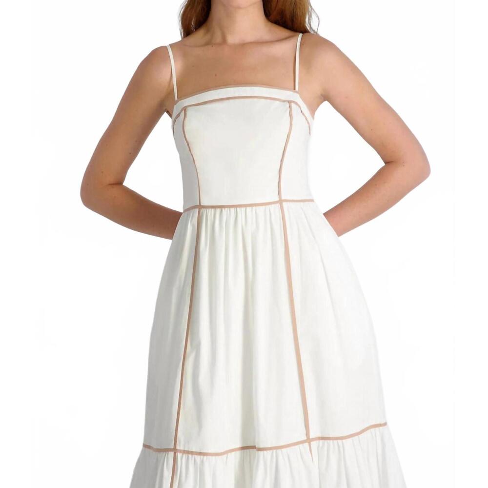 NEW FRENCH CONNECTION cambria contrast trim maxi dress in summer white/almond nu - Picture 5 of 5